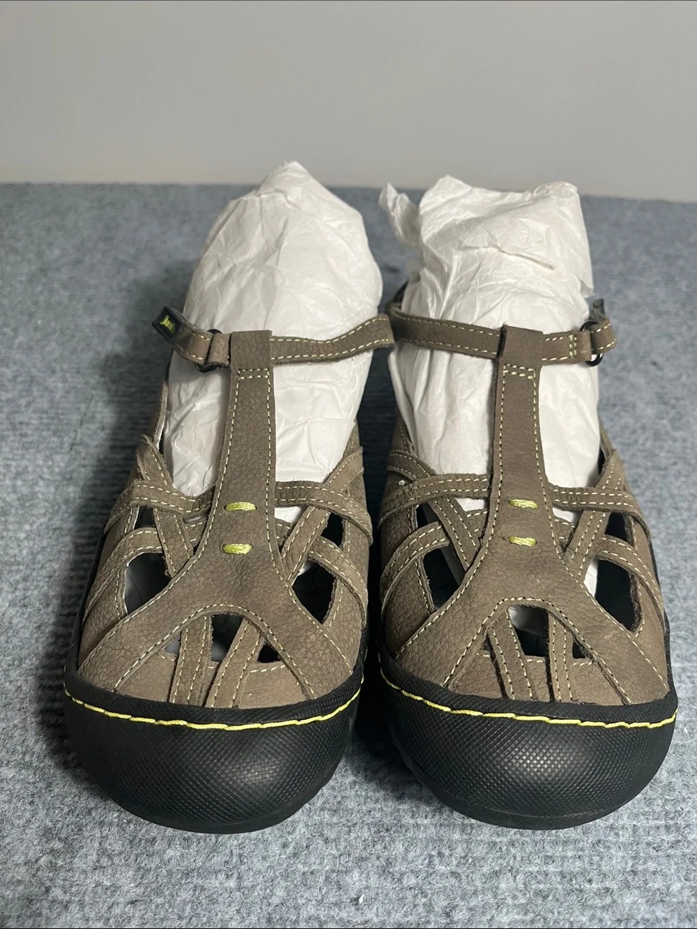 Jambu Brown Kids Closed-Toe T-Strap Sandals with Yellow Accents